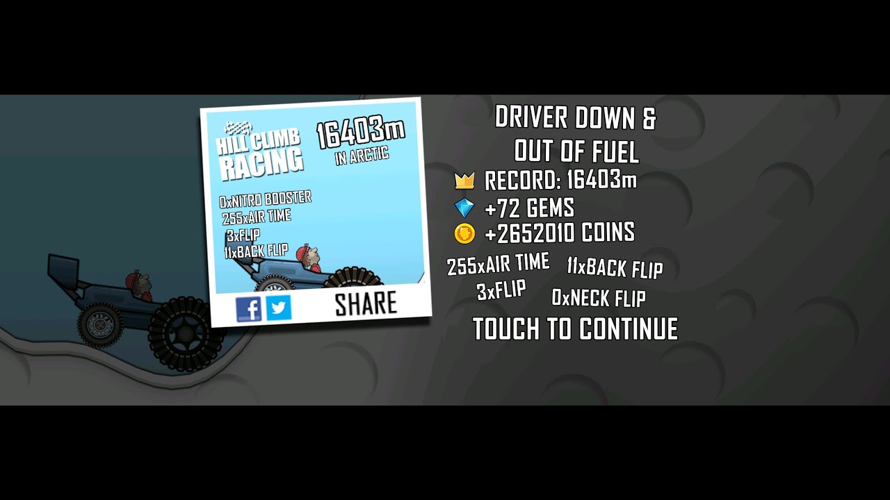 Hill Climb Racing: Garage Race Car - Arctic 16403m (New World Record!)