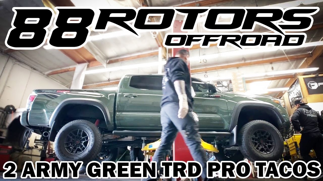 2 BRAND NEW ARMY GREEN TACOMA TRD PROS, SHIM & AAL SETUP WITH 33'S