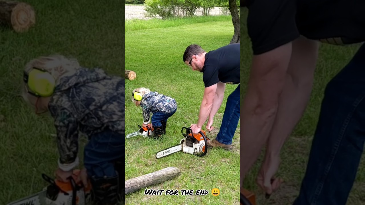 Starting our Stihls together | Stihl MS 210C vs Toy Stihl chainsaw  #waylonsworld #stihl #shorts