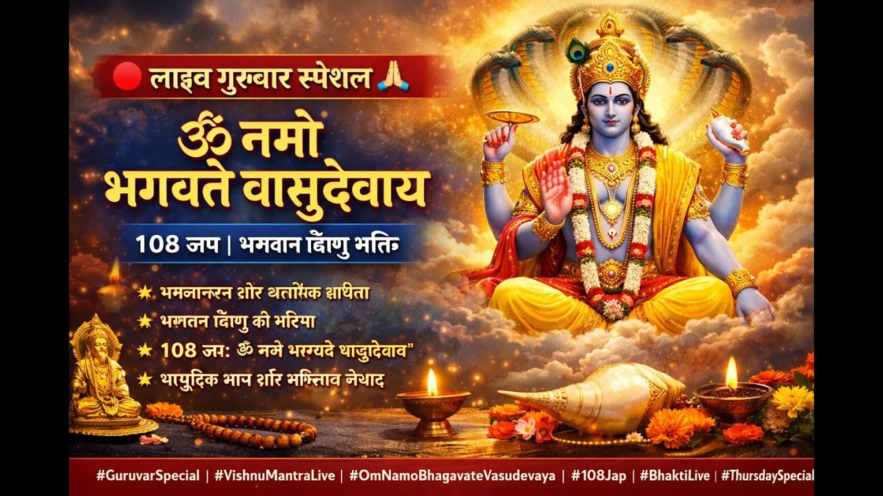 🔴 लाइव गुरुवार स्पेशल 🙏 | ॐ नमो भगवते वासुदेवाय | 108 जप भगवान विष्णु भक्ति #GuruvarSpecial #vishnu