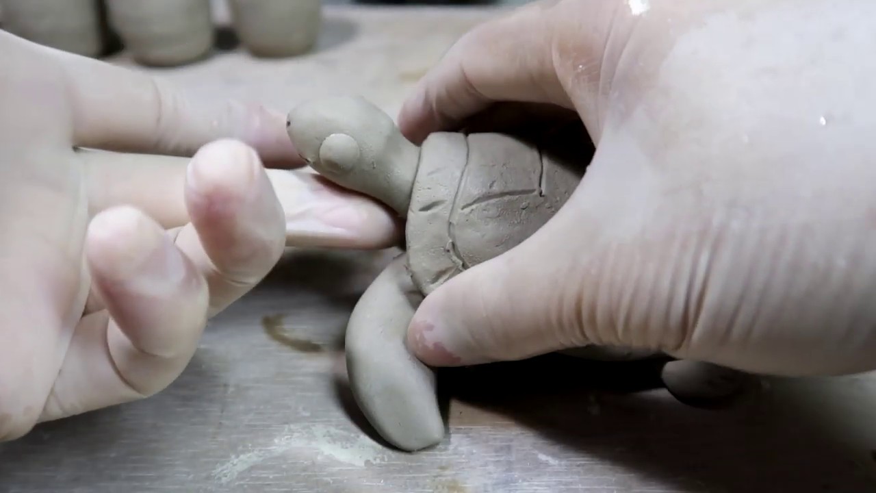 How to make ceramic Sea turtle.　[陶芸]粘土で海亀の制作