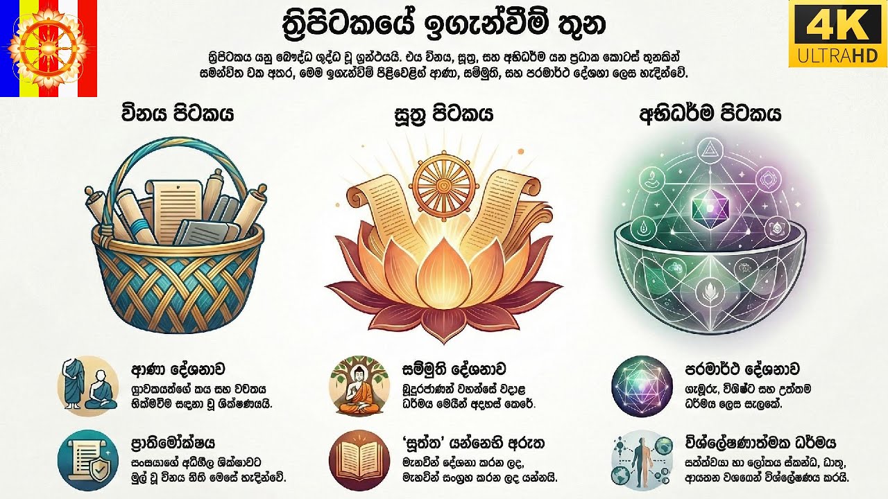 ත්‍රිපිටකය හැඳින්වීම { විනය “ආණා දේශනාව” - සූත්‍ර “සම්මුති දේශනාව” - අභිධර්මය “පරමාර්ථ දේශනාව” }