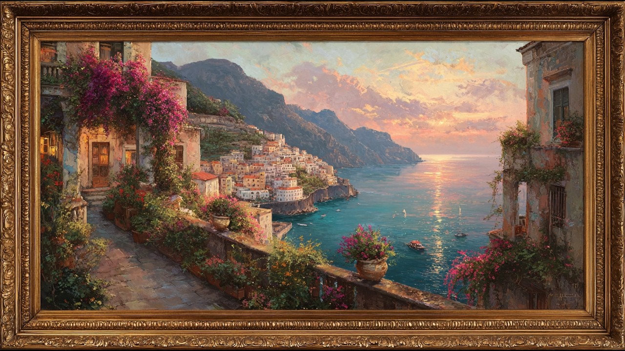 Golden Sunset Amalfi Coast Painting | Frame TV Art Display | 4K Art Screensaver