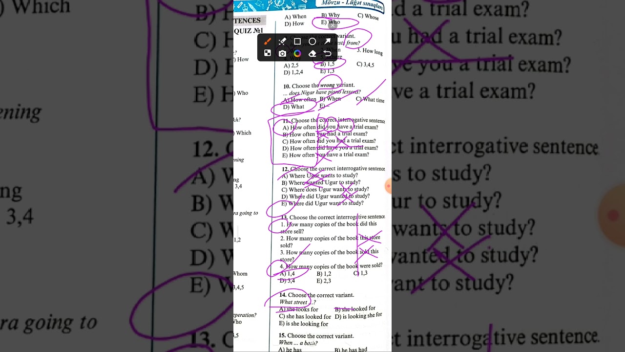 İnterrogative Sentences Quiz 1 test izah Gülnarə Umudova