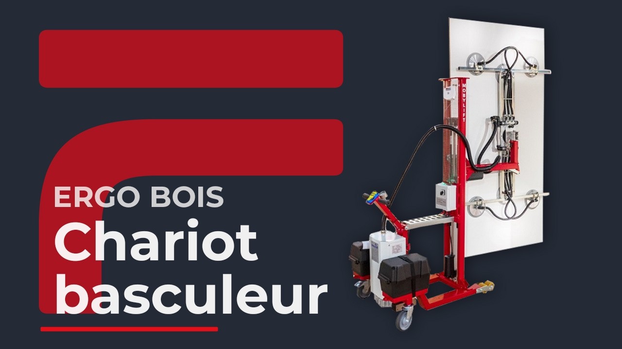 Chariot ERGO BOIS : saisir un panneau de bois dans un rack de stockage