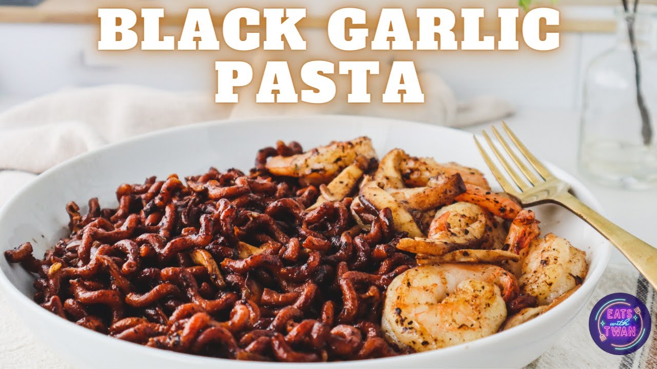Delicious Black Garlic Pasta With Succulent Shrimp And Shiitake Mushrooms