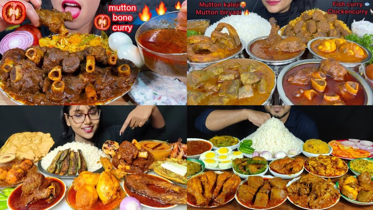 ASMR EATING LOTS OF MUTTON, EGGS , CHICKEN CURRY 🍛 , SPICY EATING CHALLENGE #mukbang #asmreating 