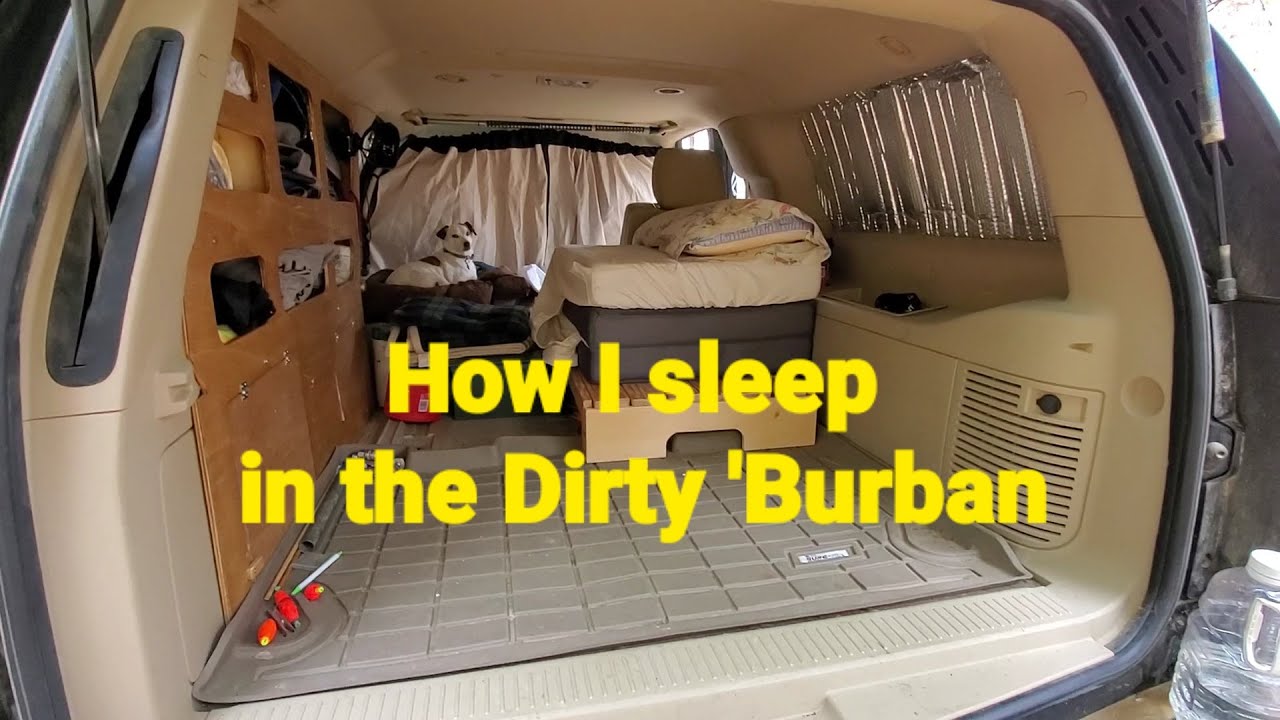 SUV Camping: Sleeping setup in a 2011 Suburban