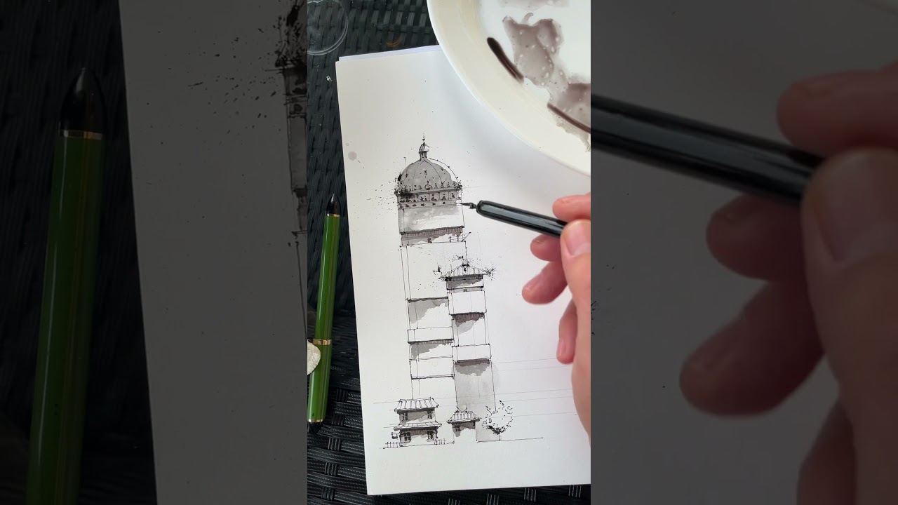 Drawing with ink, fountain pen and brushes #inkdrawing #painting #watercolor