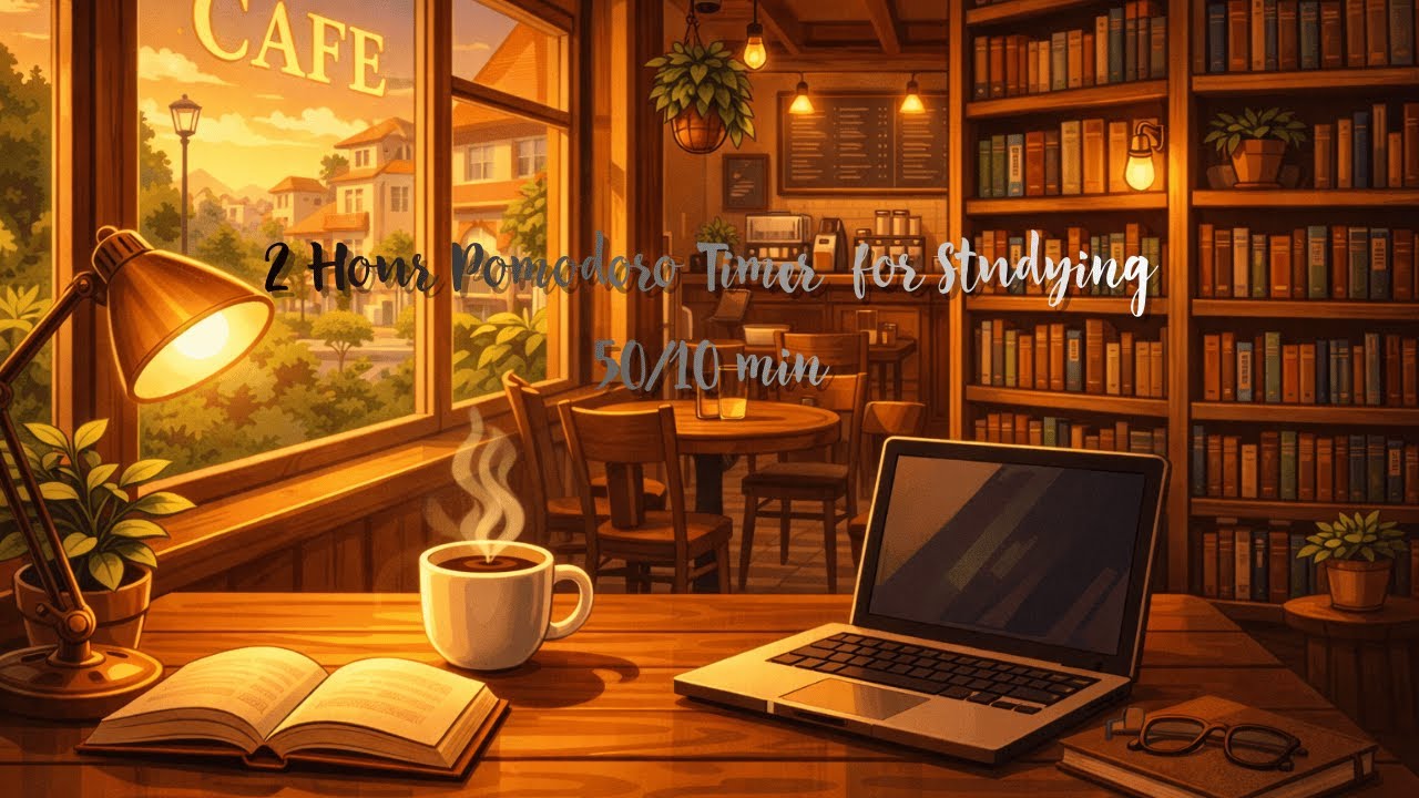 2 Hour Deep Focus Pomodoro Timer in Cafe for Studying | 50/10 | Relaxing Music