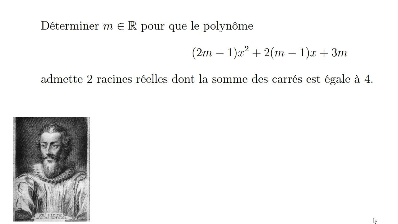 La somme des carrés des racines doit égaler 4 : (2m-1)x²+2(m-1)x+3m