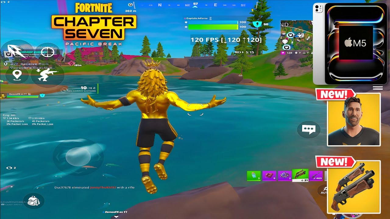 iPad Pro M5 120 FPS Fortnite Mobile Gameplay *LIONEL MESSI SKIN Fortnite Wins*
