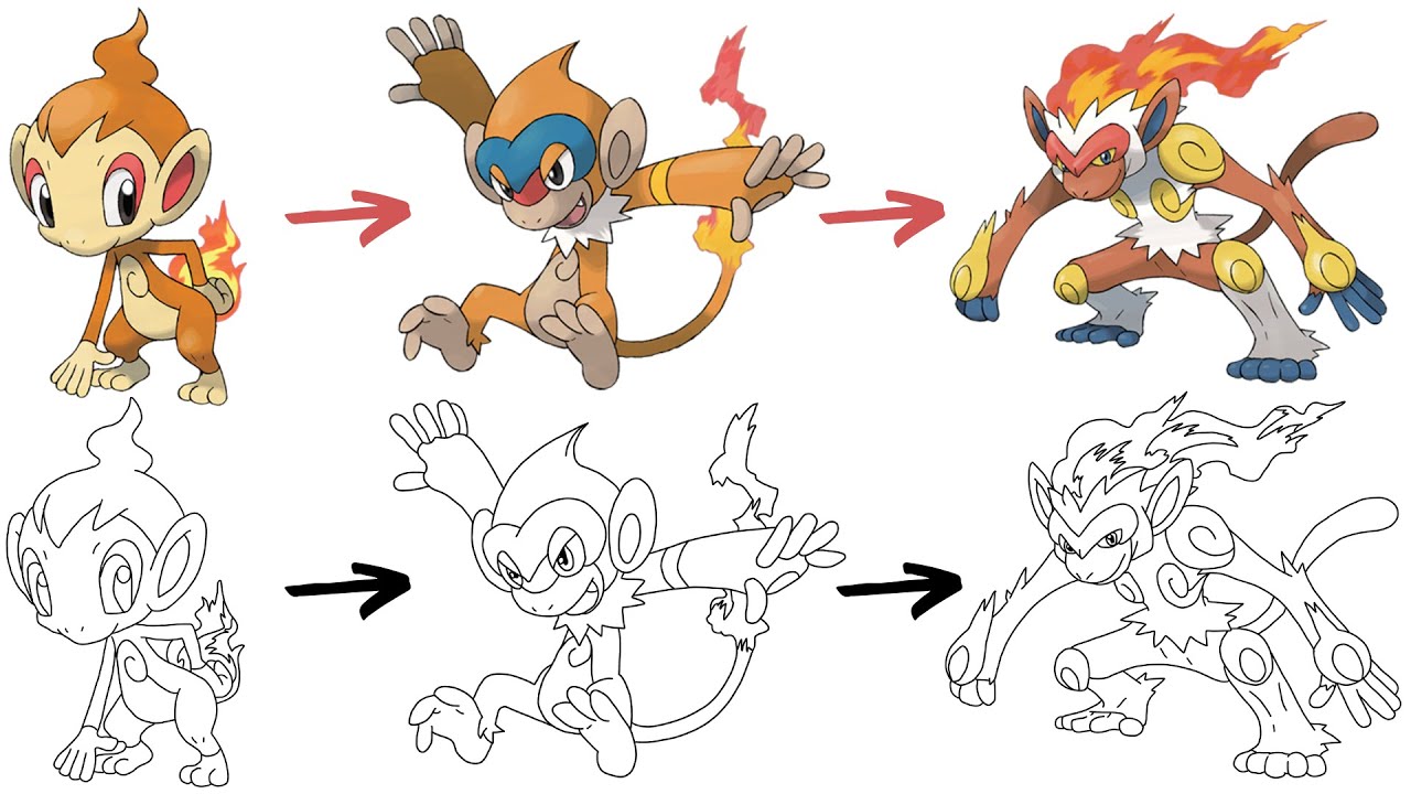 How To Draw CHIMCHAR MONFERNO and INFERNAPE POKEMON | Pokemon Evolution