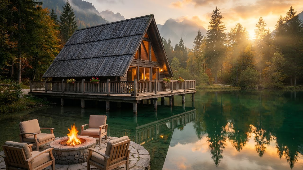 Spring Morning by the Lake 🌸 Cozy Cabin Fire Pit & Birds | Peaceful Nature Ambience