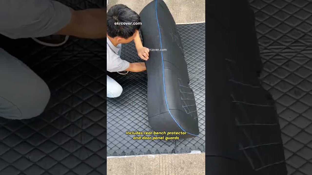 EKR custom black rear seat cover for Toyota RAV4 installing