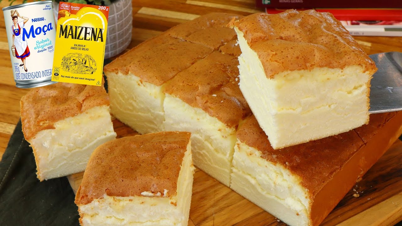 BOLO MOÇA DE MAIZENA - 3 INGREDIENTES - SEM FARINHA - SUPER FOFINHO - FÁCIL - Receitas de Pai