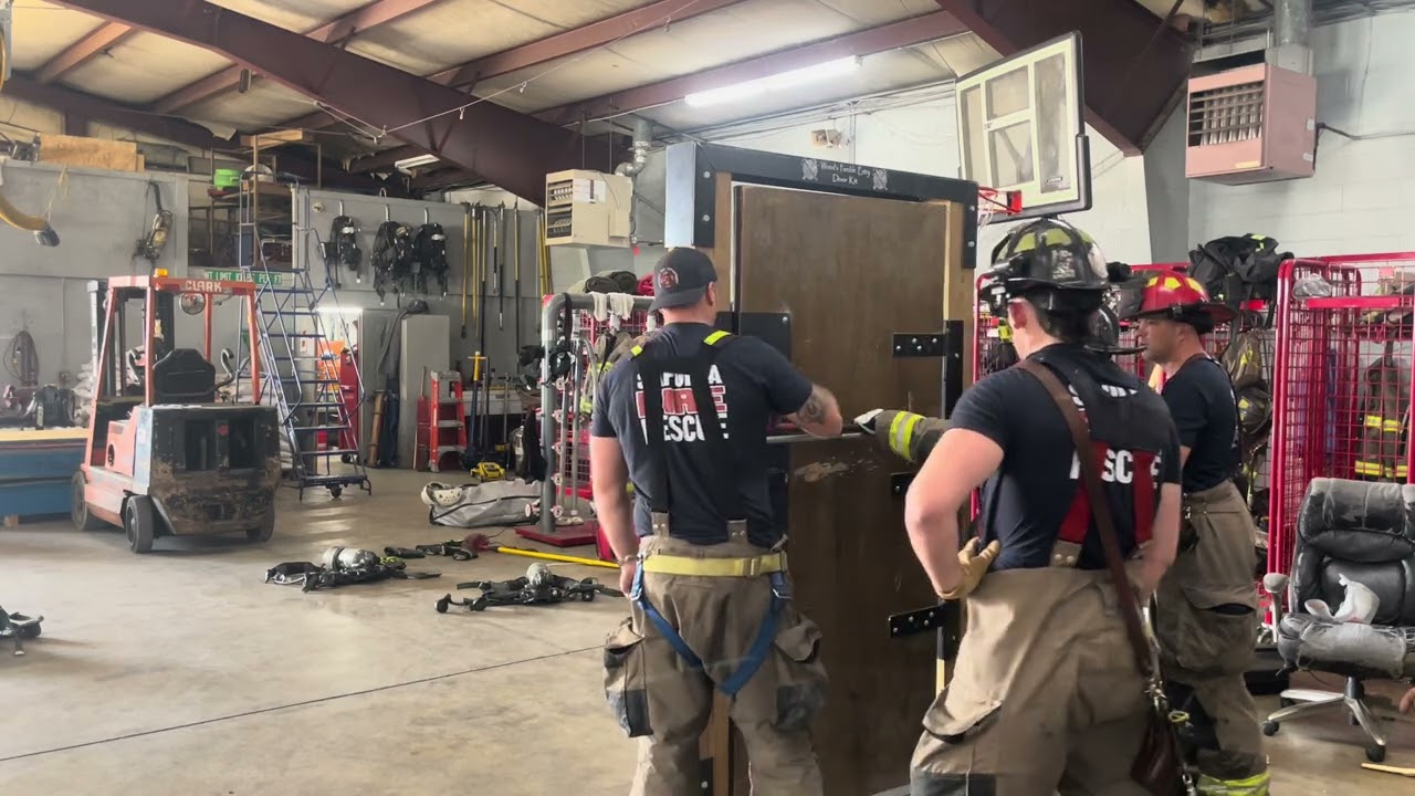 Forcible entry. Outward swinging door using a NY hook
