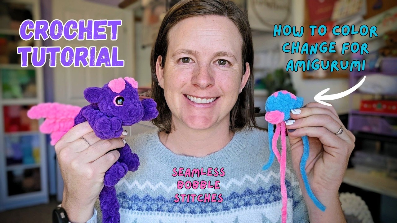 Crochet Tutorial - How to Color Change for Amigurumi - Seamless Bobble Stitches - Carrying the Yarn