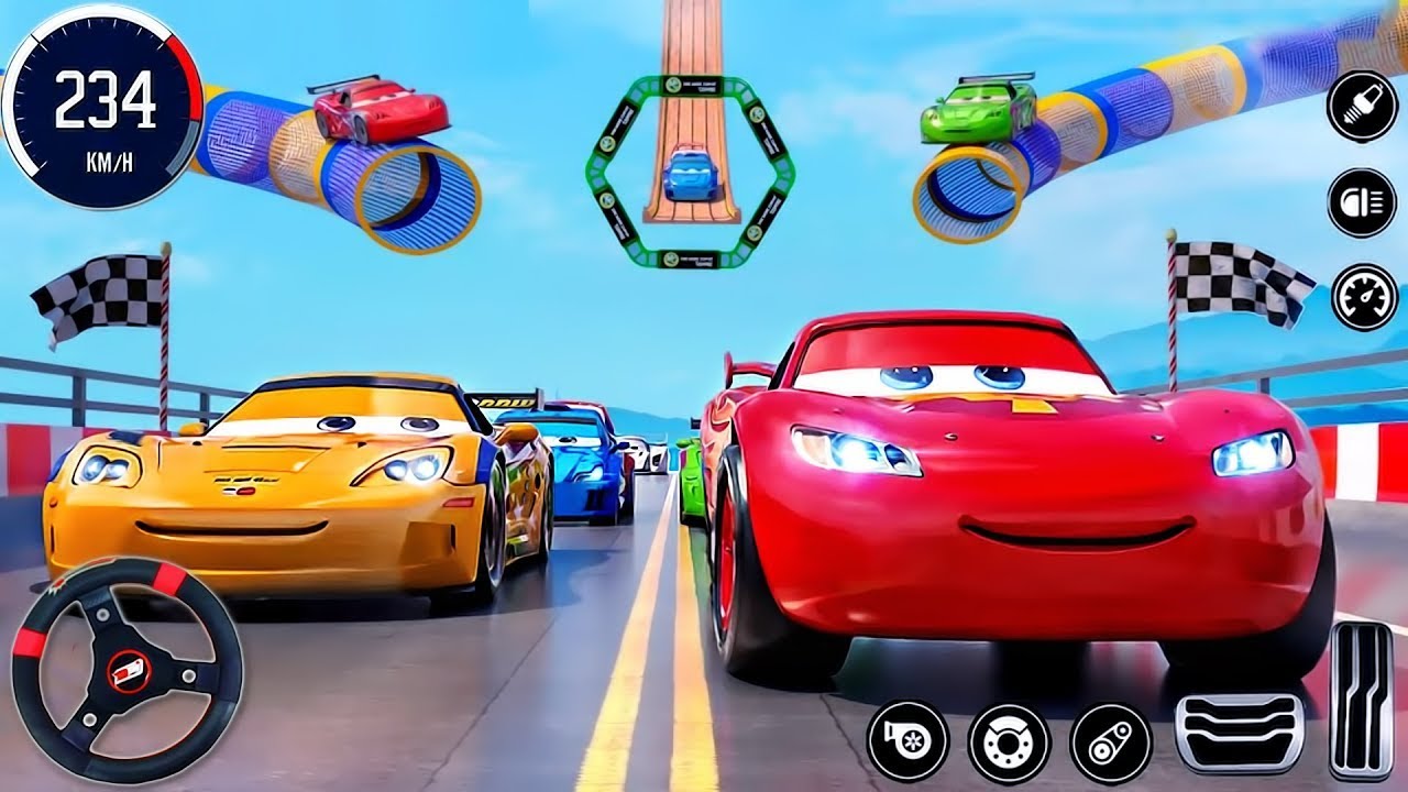 Crazy GT Stunt Car Racing 3D 2024 - Impossible Car Lightning McQueen Mega Ramp - Android GamePlay #2