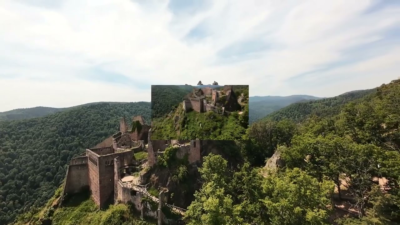 HAUT RHIN : CHATEAUX  DU GIRSBERG & SAINT  ULRIC.  VUE AERIENNE PAR DRONE.