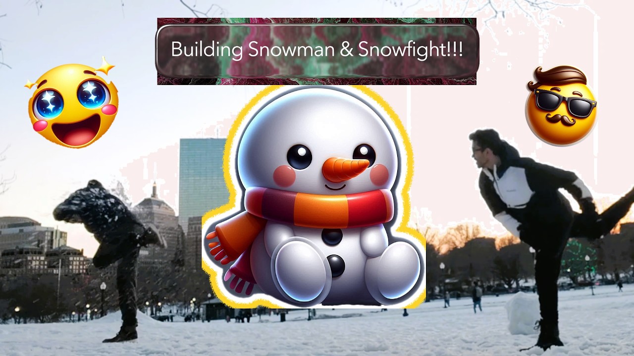 ☃️Building a Snowman and Snowball fight❄️in Boston Common!🤩#snowfight #snowman #boston #neu #masters