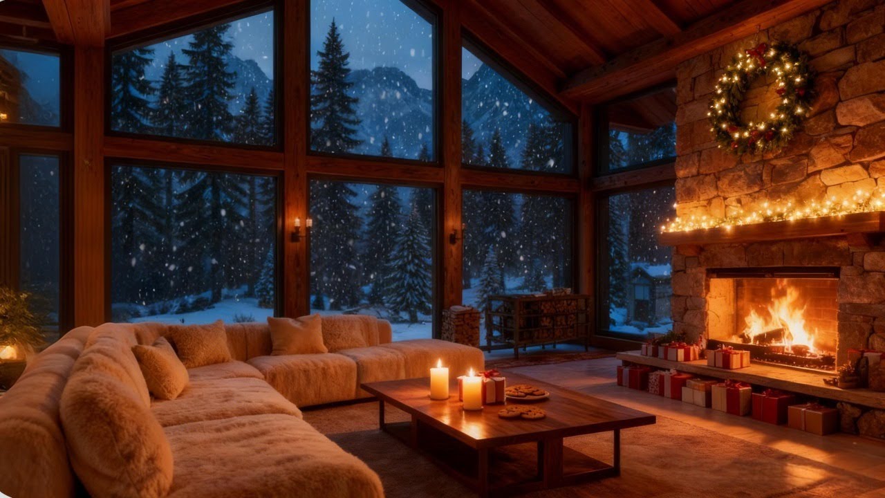 24/7 Cozy Fireplace Sounds 🔥 Snowfall & Rain Ambience ❄️🌧️ No Music for Sleep & Relax