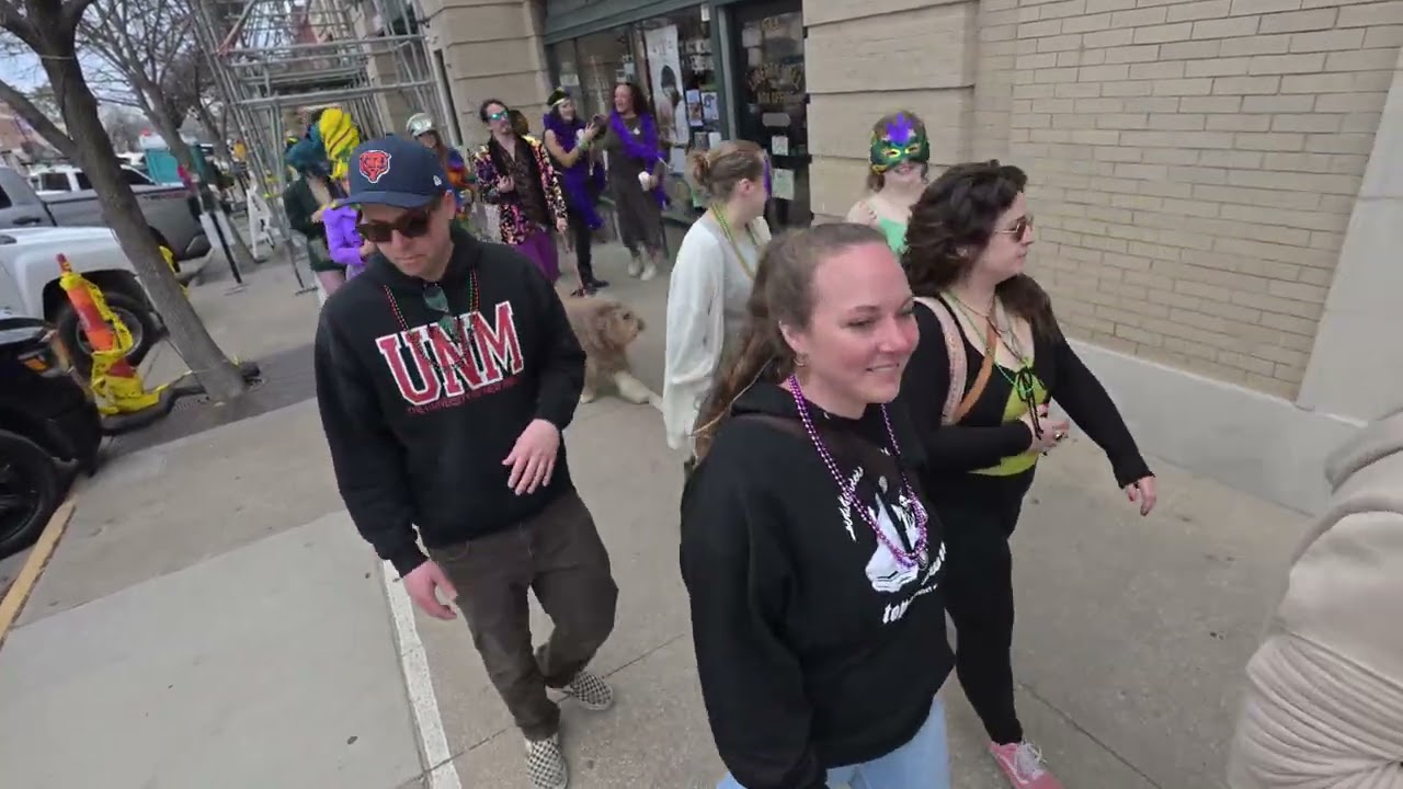 Parade back from Free State - River City Brass Band Mardi Gras Parade, Downtown Lawrence