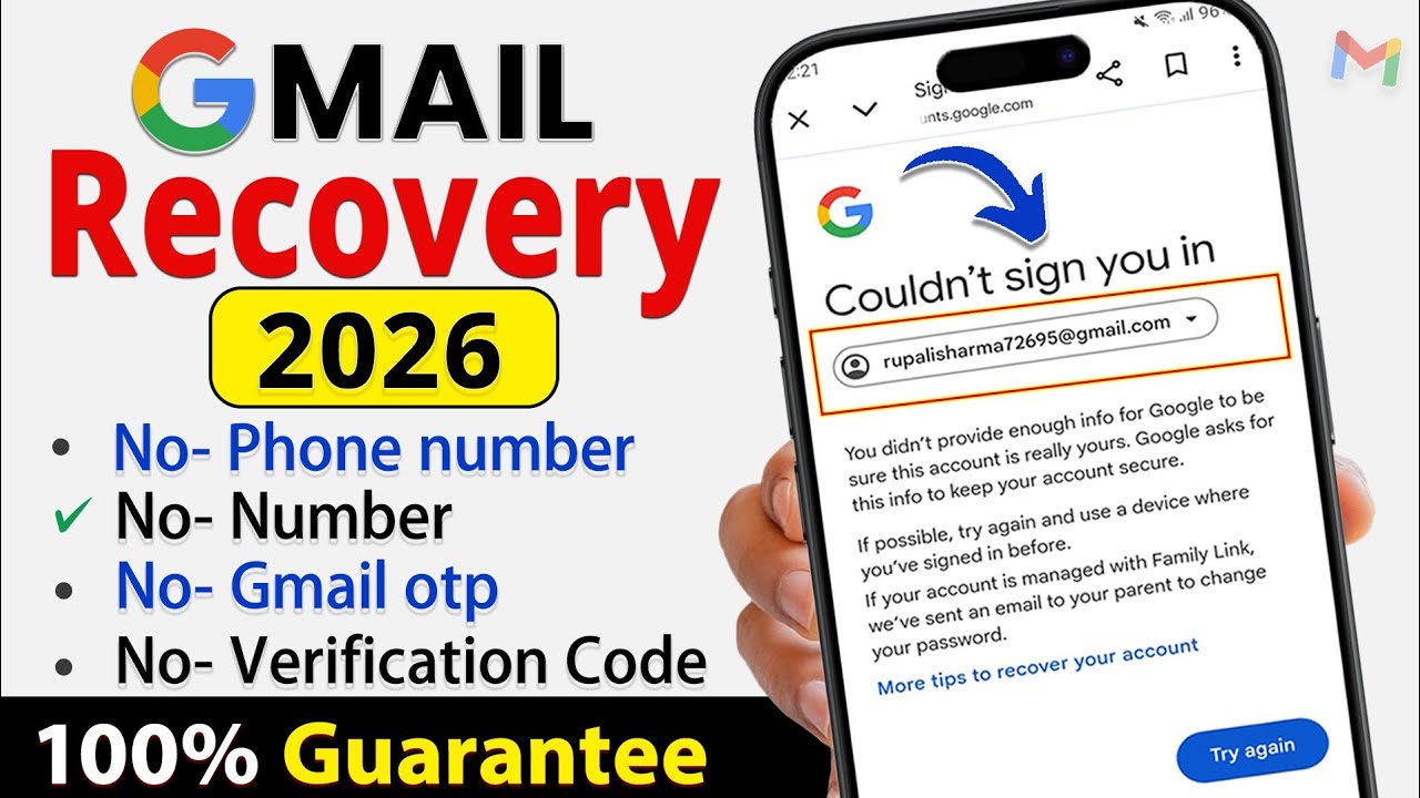 Gmail Account Recovery | Google Couldn't sign you in | How to recover gmail account