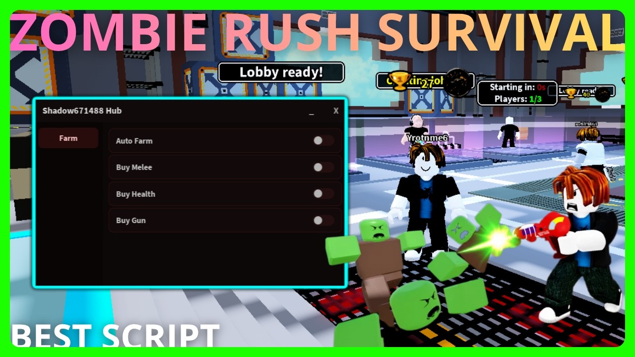 ZOMBIE RUSH SURVIVAL Script - AUTO FARM, UPGRADE, etc