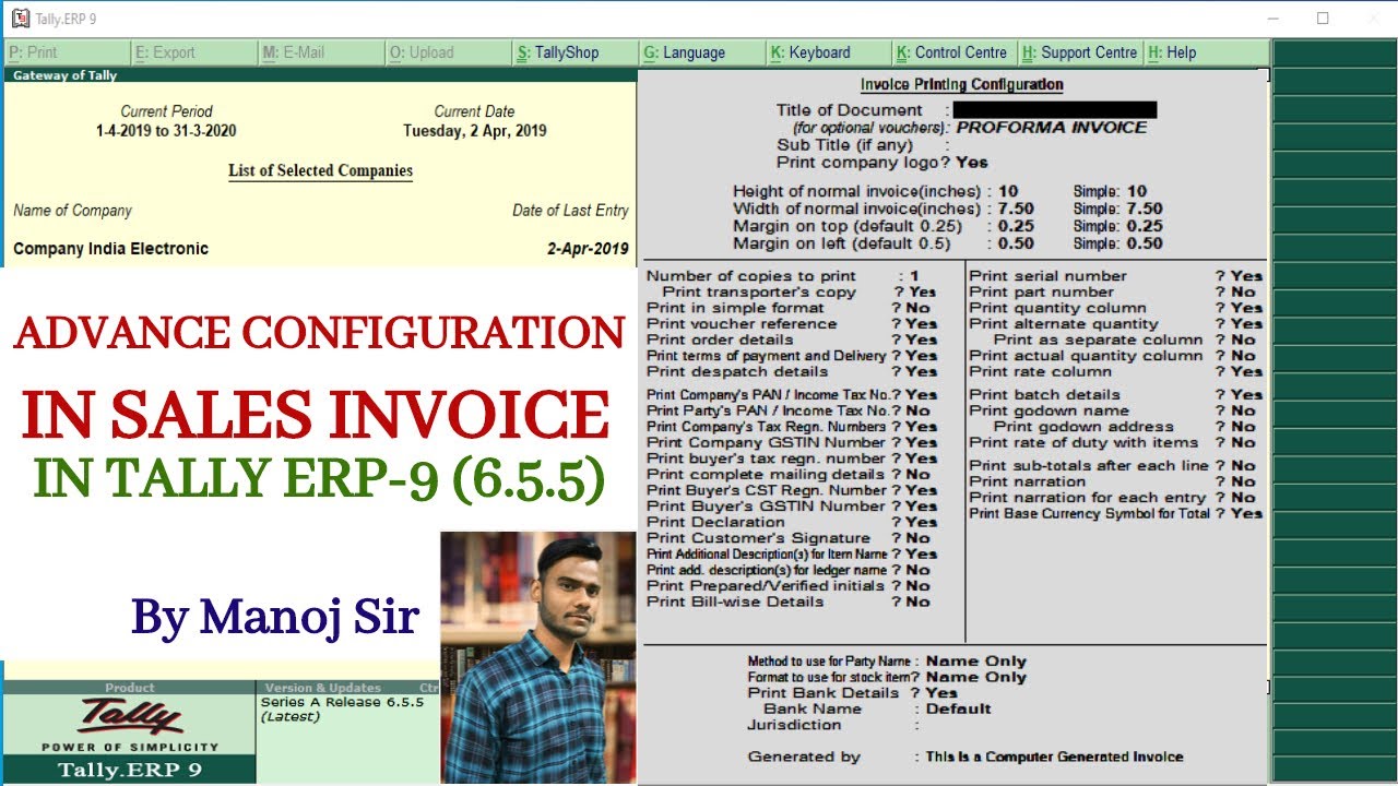 Advance Sales configuration in Tally | Sale Configuration in Tally Erp-9 | Print Set-up in Tally