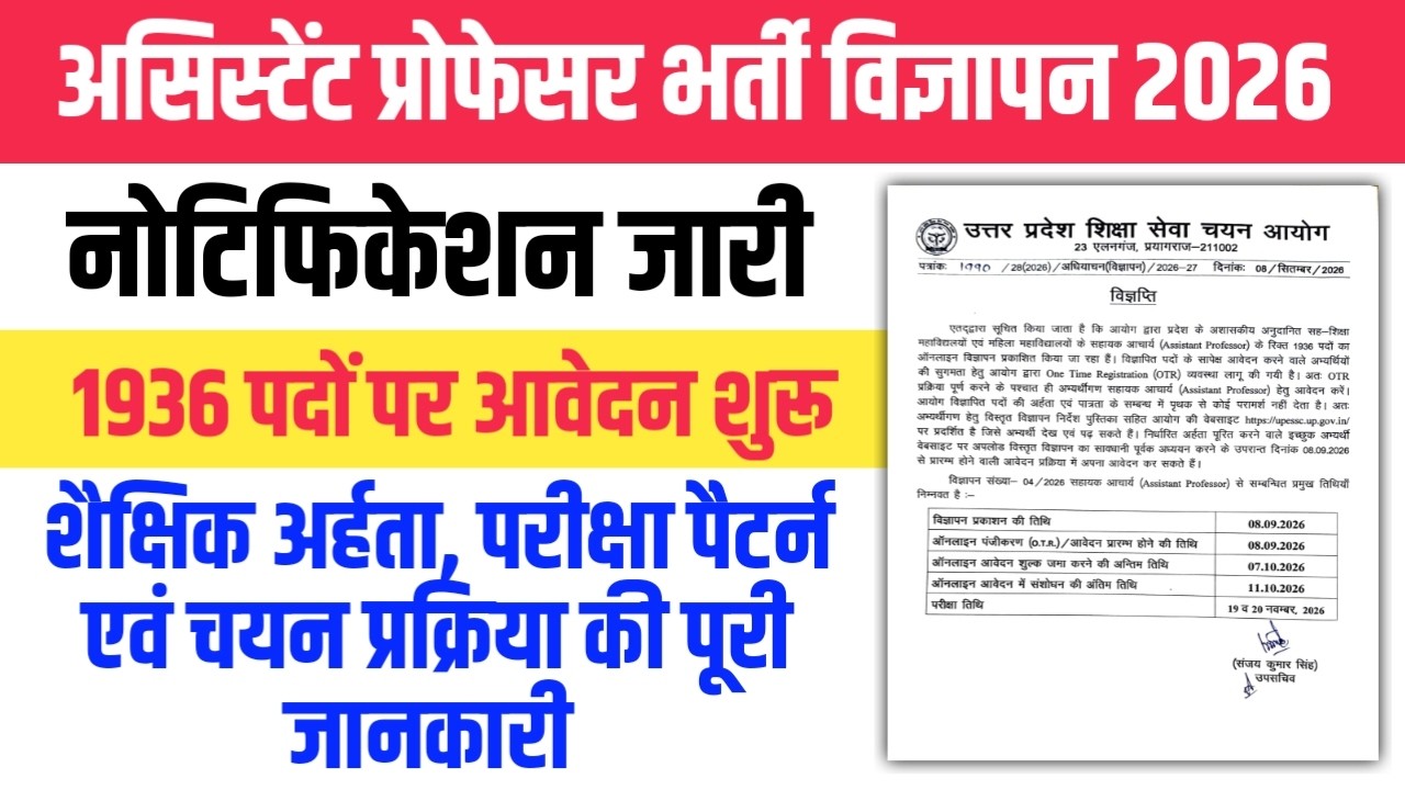 Assistant Professor Notification 2026 । Eligibility Criteria, Exam Pattern & Selection Process