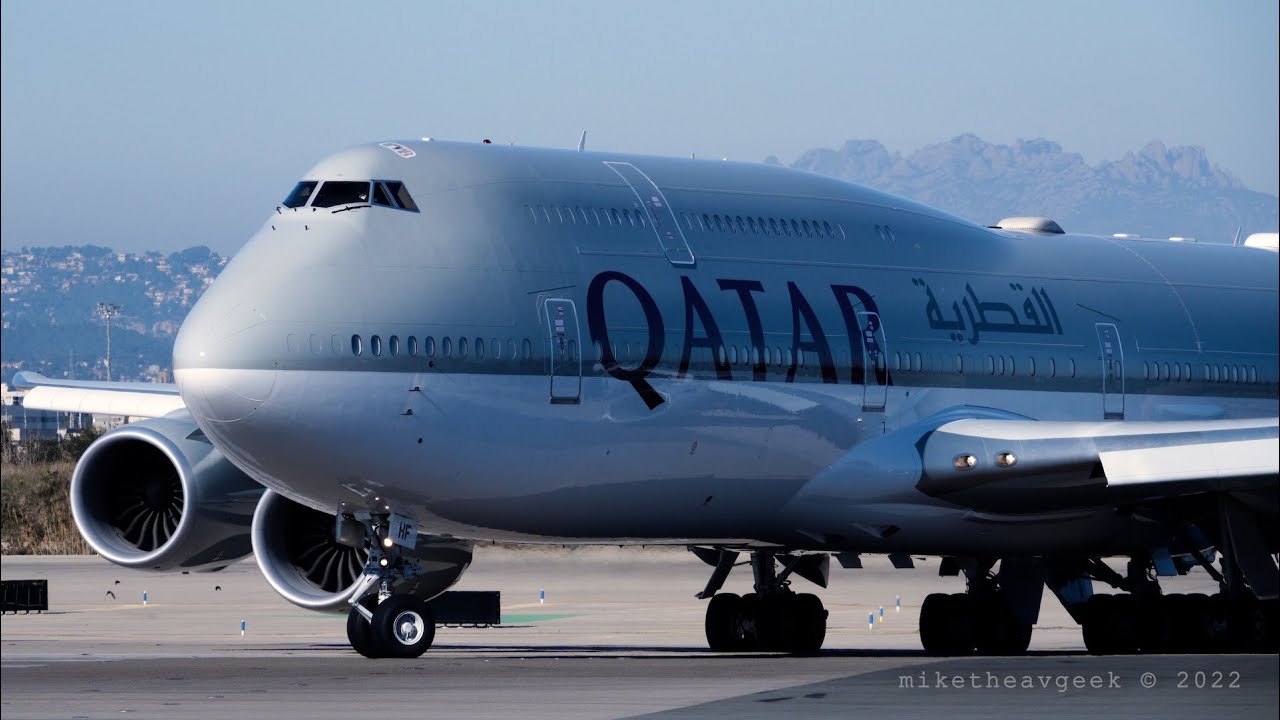 [4K] Qatar Amiri Flight 747-8Z5 BBJ Barcelona-El Prat