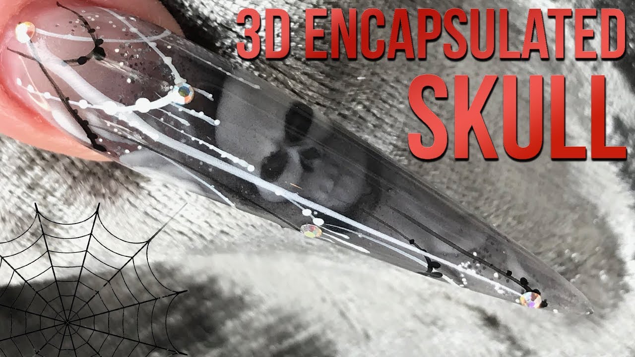 Encapsulated  Acrylic 3D Skull - Halloween Nail Design - Transparent Colour
