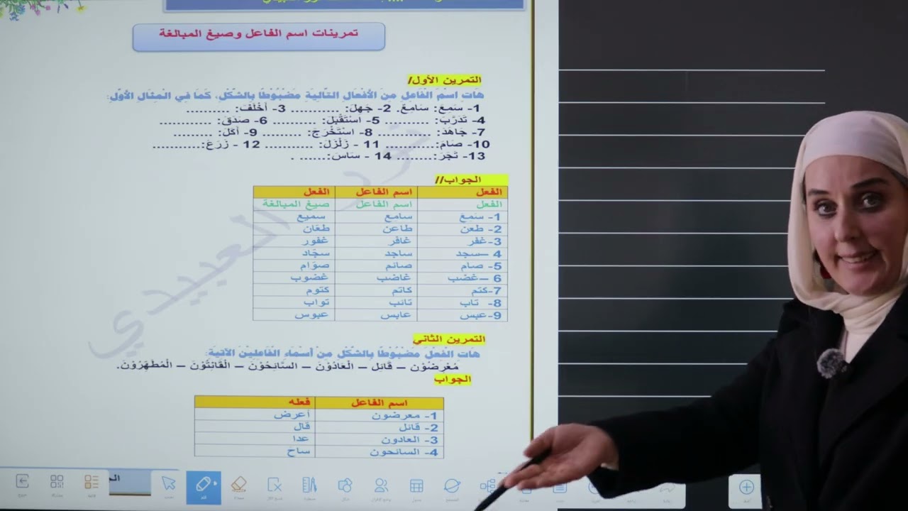 تكملة اسم الفاعل وصيغ المبالغة مع التمارين والوزاريات  ثالث متوسط م2 نور العبيدي