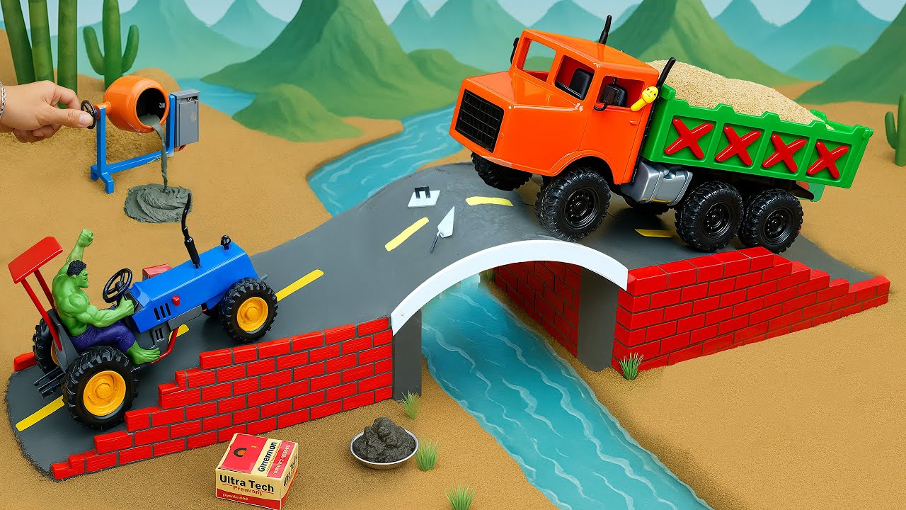 DIY Mini Truck Builds Fire-Breathing Dinosaur Wooden Bridge | Fun Construction & Science Project