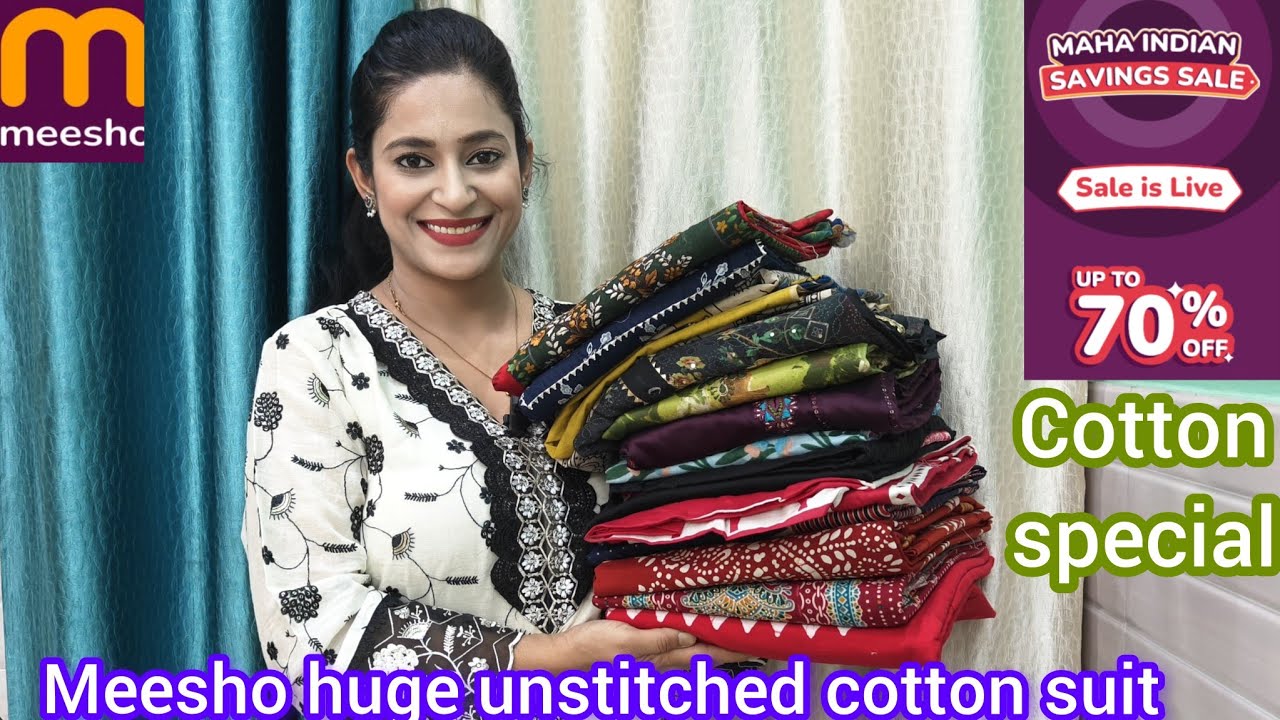 Meesho 🌟 Maha sale is Live 🎊 15+ unstitched suit material 🌸 review @Meesho 