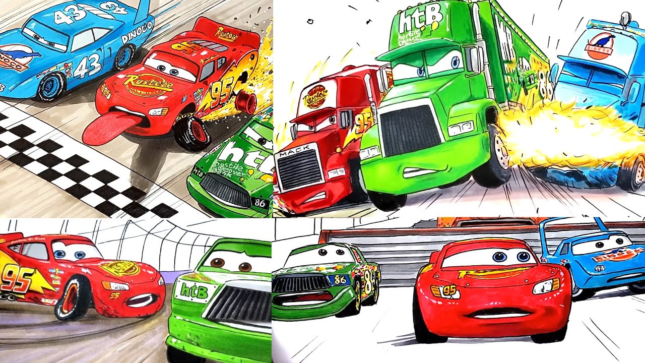 Compilation - Lightning McQueen, Chick Hicks & The King . CARS 3 Drawing Coloring Pages | Tim Tim TV