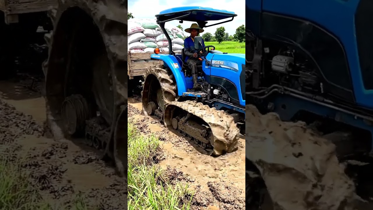 Blue ISEKI Tractor vs Deep Mud Challenge! Extreme Power Test 💥 #shorts #viral #tractorvideo