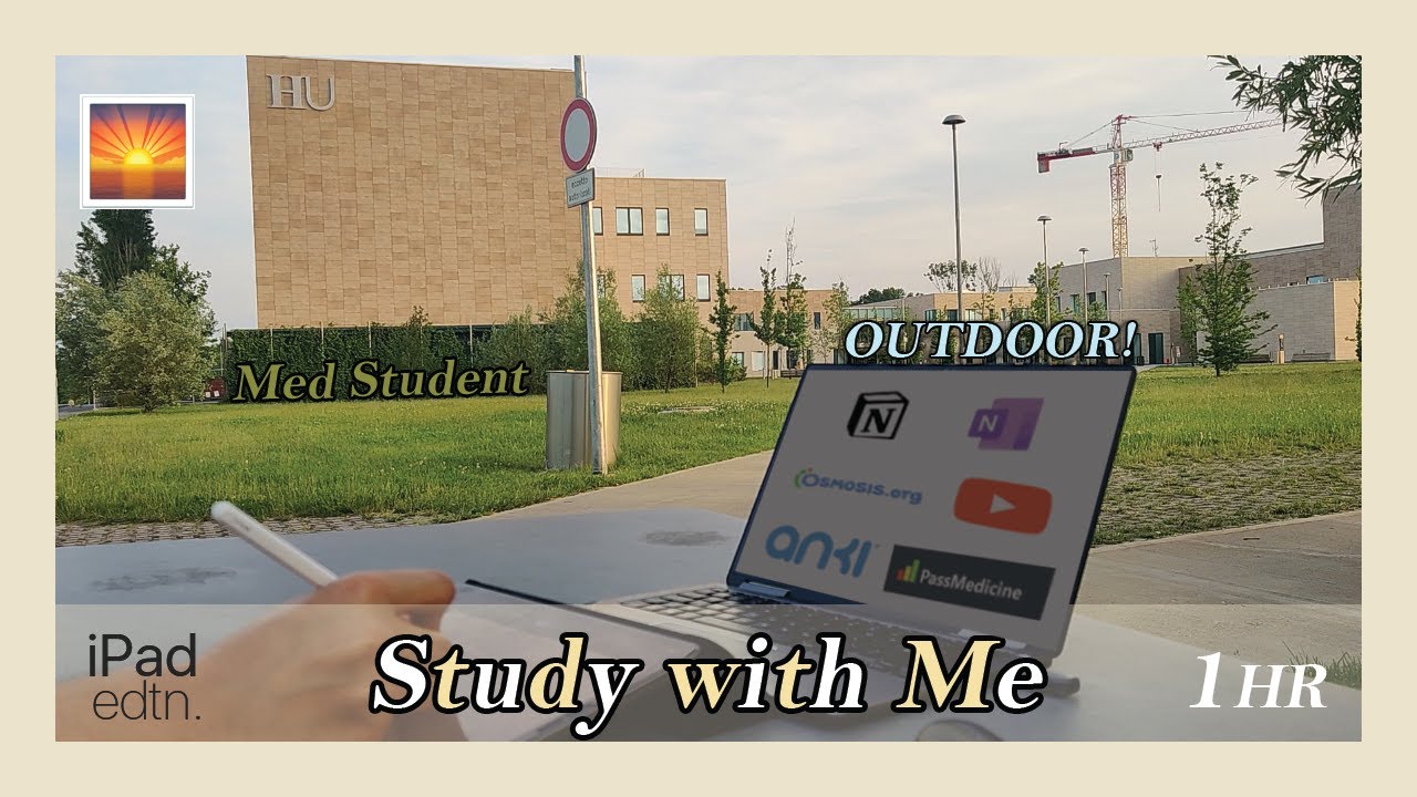 1 HOUR STUDY WITH ME outside Humanitas University | background noise wildlife no music sunset | Ep.8
