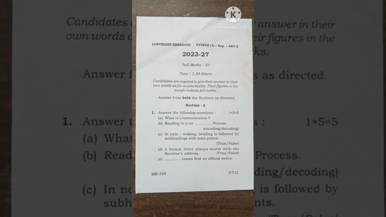 English AEC 2 question paper semester 1 2023-27 Ranchi University