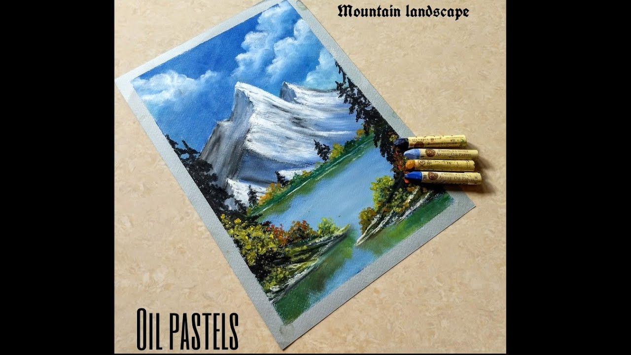 Mountain landscape, Oil pastel (Bob Ross style)