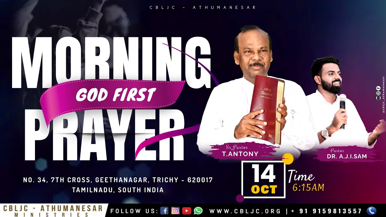 🔴🅻🅸🆅🅴 | GOD FIRST | MORNING PRAYER | 14/10/2023 | Sr. Pas T. ANTONY | Pas A.J.I.SAM