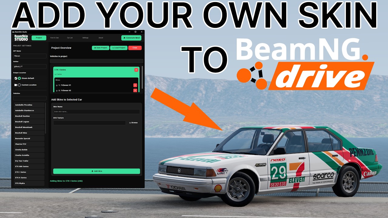 Adding your own skin to BeamNG.Drive have never been simpler!