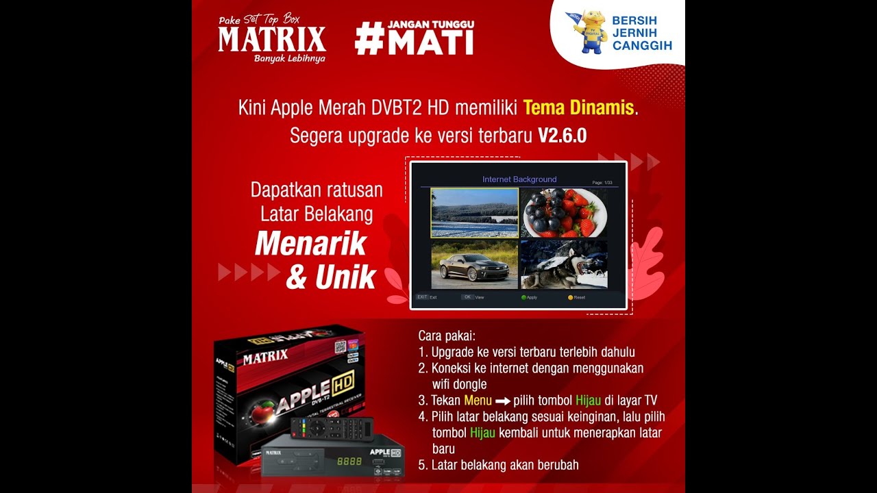 Upgrade versi terbaru 2.6.0 MATRIX APPLE DVBT2 | ada fitur barunya bisa ganti wallpapers