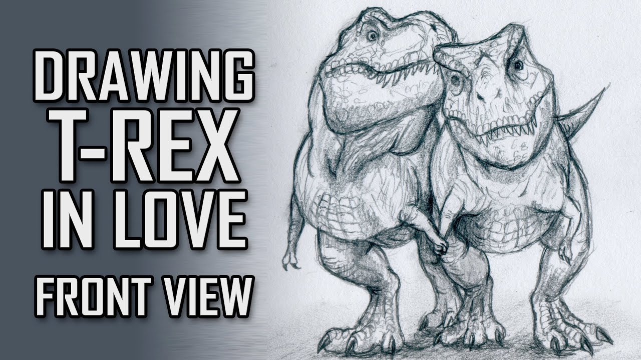 How To Draw Tyrannosaurus In Love - Front View.