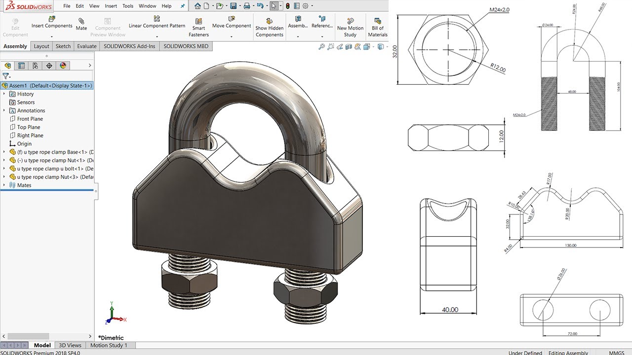 U Type Rope Clamp Design And Assembly | Solidworks Tutorial