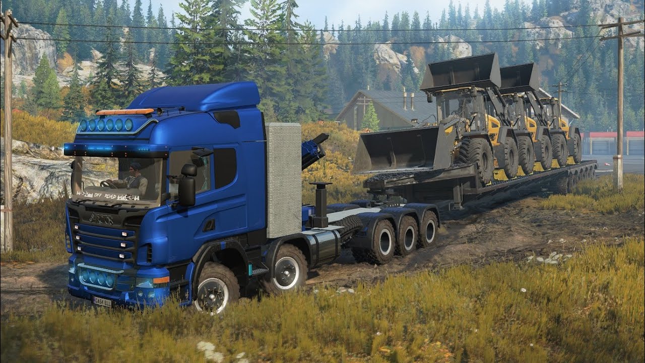 SnowRunner - Scania 10x10 - Heavy Long Trailer Offroad Transport 3 Wheel Loader