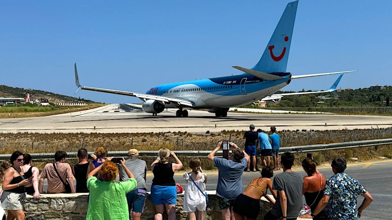 Spectacular Takeoff and Landing at Skiathos Airport, Greece