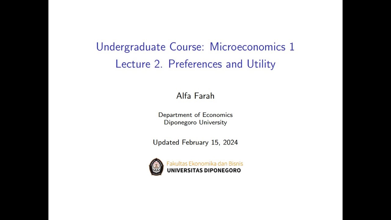 [Mikroekonomika 1: Consumer Theory] Lecture 2: Preference & Utility