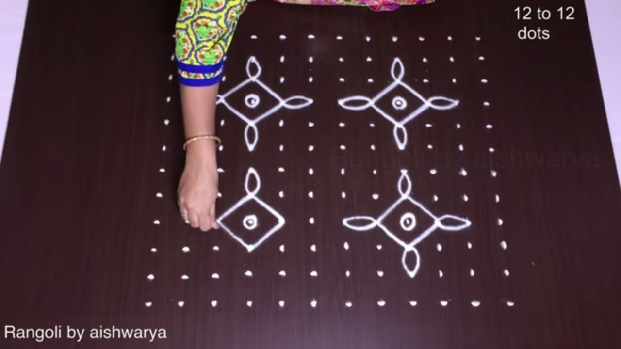 Beautiful diwali kolam big with mud lamps | 12-12dots deepawali easy rangoli Muggulu